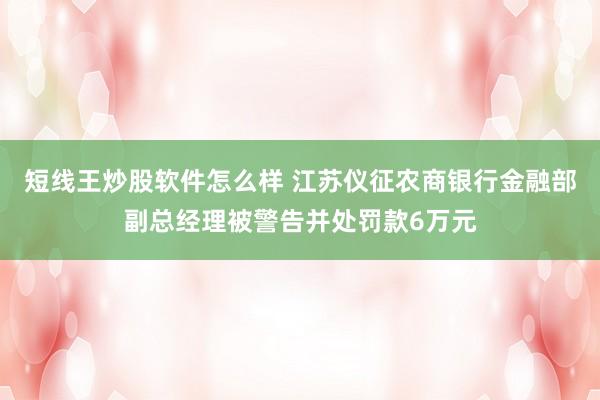 短线王炒股软件怎么样 江苏仪征农商银行金融部副总经理被警告并处罚款6万元