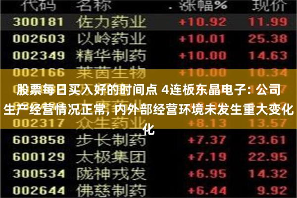 股票每日买入好的时间点 4连板东晶电子: 公司生产经营情况正常, 内外部经营环境未发生重大变化